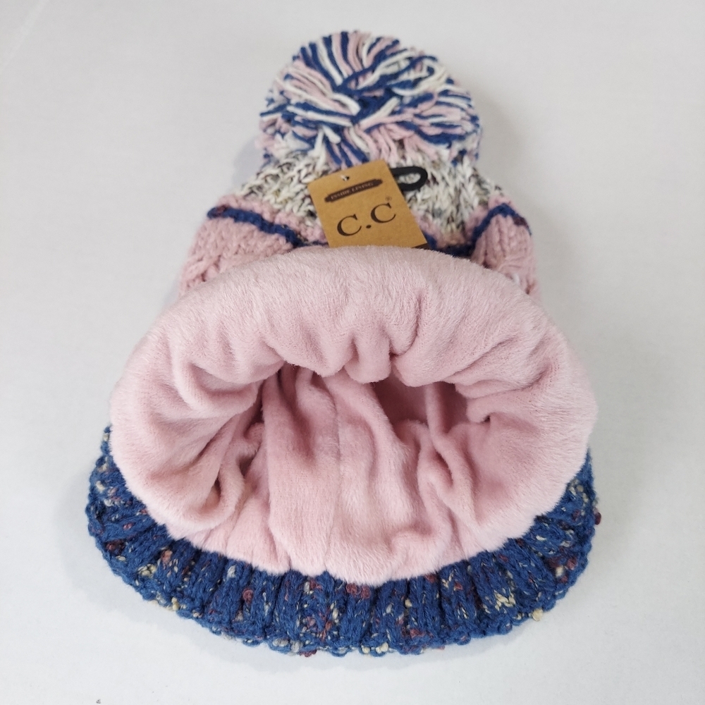 Womens Beanie Hat Pink Cable Knit Hat Winter Lined Pom Soft 100% Acrylic - Picture 8 of 11